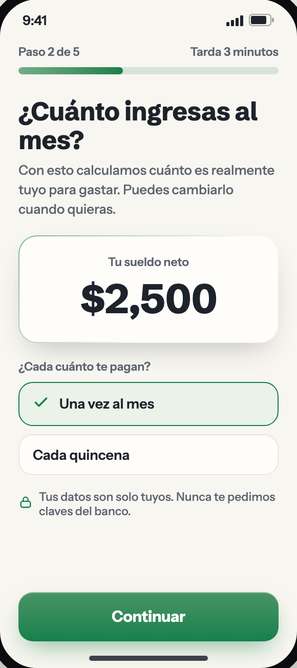 Pantalla de inicio: cuánto ingresas al mes